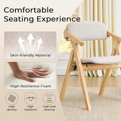 Folding Chairs with Padded Seats,Wooden Stackable Dining Chair,Easy to Store Foldable Dining Chairs for Kitchen, Living Room, Wedding Party Picnic (Beige) - color: Beige
