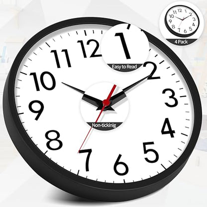 4 Pack Multi-Time Zone Clocks Silent Non Ticking Quartz Battery Operated | 12 Inch Black Modern Wall Clock Quiet for Classroom Clocks for Living Room Garage Office Home Bedroom Kitchen Bathroom - size: 12 Inch