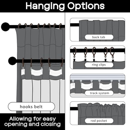 PANELSBURG Dark Gray 100% Total Blackout 63 Inch Curtains for Bedroom Living Room Sound Proof Insulated Curtains - color: Dark Gray, size: 50"W x 63"L (Pack of 2)