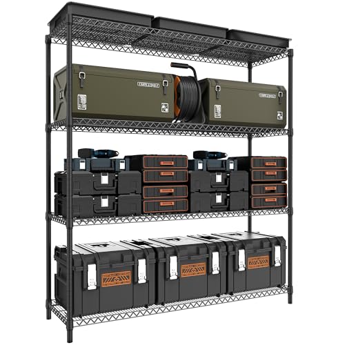 M MZG 2800LBS 59" W 4 Tiers Storage Shelves Load, Metal Shelving Wire Metal Shelving Unit Shelves for Storage Adjustable Garage Shelving for Pantry Kitchen Garage Black 17.7" D x 59.1" W x 70.4" H - color: Black, size: 4 Tiers, 17.7"D x 59.1"W x 70.4"H