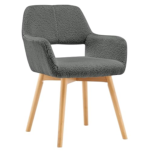 Mid Century Modern Dining Chairs Set of 2 & 4 & 6 Comfy Accent Chair Upholstered Kitchen Dining Living Room Chairs for Bedrooms Waiting Room Home Arm Desk Chair No Wheels (Wool Dark Gray, 2) - color: Wool Dark Gray