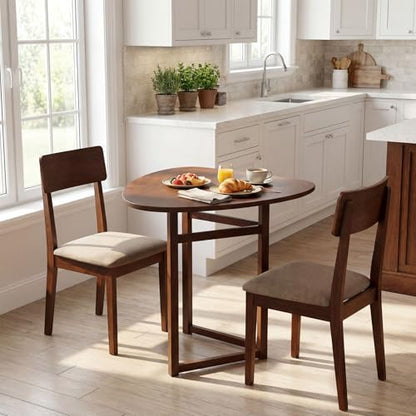 GOFLAME Folding Dining Table for 2 People, 31.5” Triangle Kitchen Table with Rubber Wood Legs, Space Saving Dinner Table for Dining Room, Apartment, Breakfast Nook, Small Space, Walnut - color: Walnut