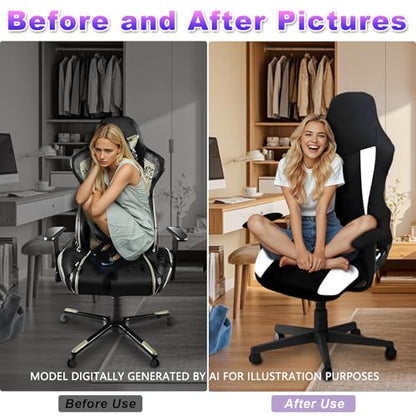 Gaming Chair Covers Only,Stretchable Fit Thick Breathable Mesh | Cat Scratch Proof,Scratch Resistant,Soft,Gaming Chair Seat Cover with 2Pcs Armrest Slipcovers(Black-white,Style 2) - color: Black-white, size: Style 2