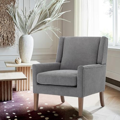 COLAMY Modern Wingback Living Room Chair, Upholstered Fabric Accent Armchair, Single Sofa Chair with Lounge Seat and Wood Legs for Bedroom/Office/Reading Spaces, Gery - color: Grey, size: Set of 1