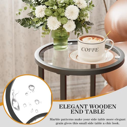 Easy Paws Round Side Table,Glass C Table,Couch End Table, Tempered Glass Snack Table with Metal Frame, Sofa Couch Bedside Table,TV Tray Table for Small Space(Black) - color: Black