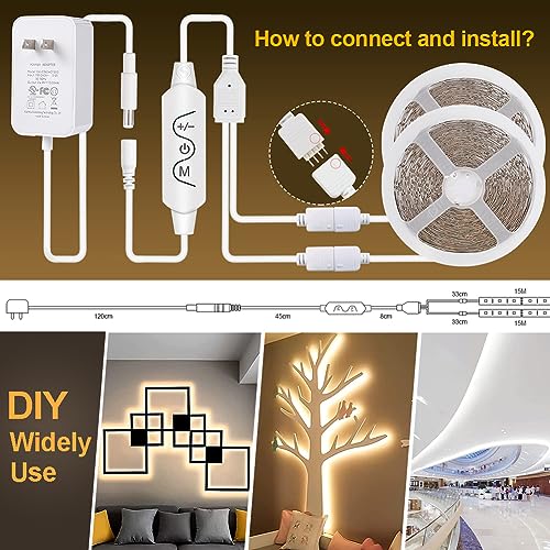 White LED Strip Lights, 100ft Dimmable Bright 24V Led Tape Light with Remote and App Control, 2700K-6500K White 1800 LEDs Lights for Bedroom, Kitchen, Ceiling (2 Rolls of 50ft) - style: 2 Rolls of 50ft