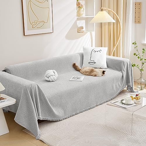 Couch Cover Small Sofa Covers Sofa Throw Cover for Couches Slipcover Reclining Sofa Washable Soft Chenille Blend Modern Decor Couch Protector for Living Room, 71" x 102", Light Grey - color: Tassels Edge-light Grey, size: 71"x 102"