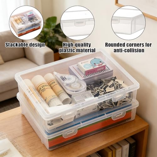 Clear Plastic Storage Box Rectangular Craft Organizer 4 Pcs | 9x6.7x2 Inch Container With Flap Lid, Art Supply Divider Case For Beads Pencils Notebooks Ornaments Accessories