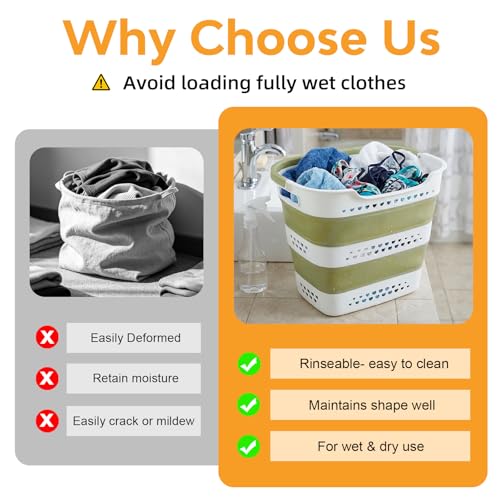 2 Pcs 42L/11.2 Gal Collapsible Laundry Basket - Foldable Plastic Pop Up Hamper with Handles, Space-Saving Storage Organizer for Wet & Dry Clothes, Ideal for Home, Dorm and Apartment Use Green - style: 42L-2green