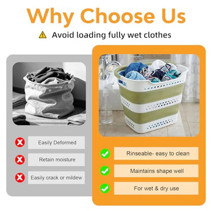 2 Pcs 42L/11.2 Gal Collapsible Laundry Basket - Foldable Plastic Pop Up Hamper with Handles, Space-Saving Storage Organizer for Wet & Dry Clothes, Ideal for Home, Dorm and Apartment Use Green - style: 42L-2green