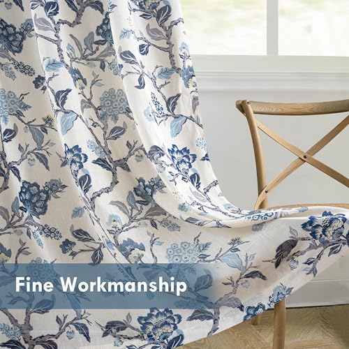 DriftAway Ada Floral Botanical Print Flower Leaf Lined Thermal Insulated Room Darkening Linen Blend 100% Blackout Back Tab Window Curtains 2 Layers Set of 2 Panels Each 52 Inch by 96 Inch Navy - color: Navy-back Tab, size: 52"W x 96"L (Pack of 2)