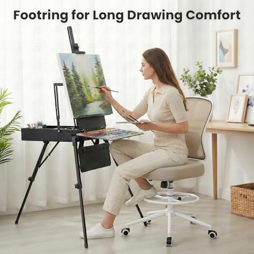 Armless Drafting Chair Tall Office Chair for Standing Desk - Adjustable Height Mesh Ergonomic Stool with Foot Ring, Rolling Counter Height Computer Chair for Small Spaces & Home Office - color: Khaki