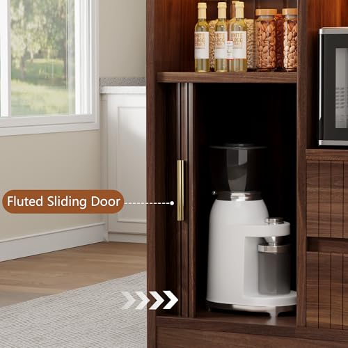 Island Table for Kitchen,Kitchen Island with Storage Marble Island | Cart with Power Outlet & RGB LED Light, Rolling Buffet Cabinet with Microwave Shelf, 2 Drawers, Marble Countertop, Walnut - color: Walnut