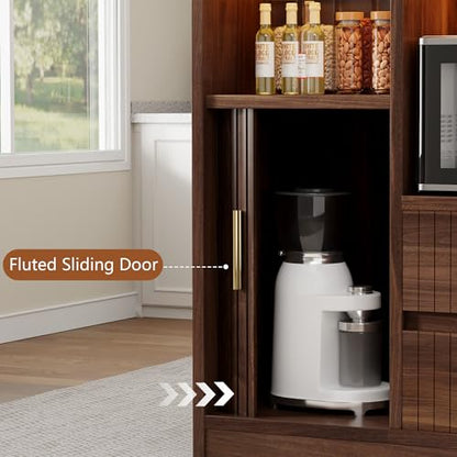 Island Table for Kitchen,Kitchen Island with Storage Marble Island | Cart with Power Outlet & RGB LED Light, Rolling Buffet Cabinet with Microwave Shelf, 2 Drawers, Marble Countertop, Walnut - color: Walnut