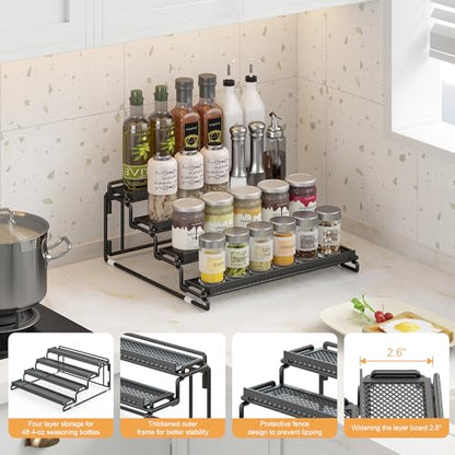 2 Pack Spice Rack Organizer for Cabinet, 4 Tier Black Seasoning Organizer Rack for Inside Cabinets, Countertop, Pantry Storage - size: 2S