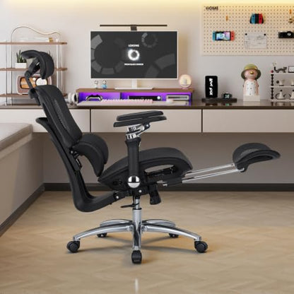 MALOL Ergonomic Office Chair, 400lbs High Back Mesh Desk Chair with 6D Armrests, 3D Headrest, Adjustable Lumbar Support, Seat Depth Adjustment, Tilt Lock, Metal Base & PU Wheels, Black - color: Black