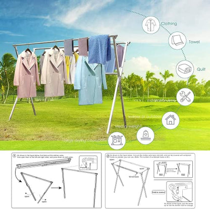Drying Racks Clothing for Outdoor with 20 Windproof Hooks | Stainless steel Sturdy Lightweight Frame Foldable Portable Design for Indoor and Outdoor Sun Drying of Garments 81.55In - size: 81.55 inches