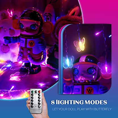 Butterfly Fairy Lights for Bedroom Curtain Ceiling Wall Decor USB Plug-in 120 Led 19.7FT Twinkle String Light with Remote, for Toddler Teen Girls and Christmas Decorations