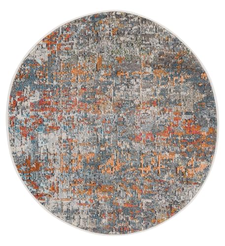 SAFAVIEH Madison Collection 4' Round Grey/Orange MAD460F Modern Abstract Non-Shedding Stain Living Room Bedroom Area Rug - color: Grey/Orange, size: 4' (Round)