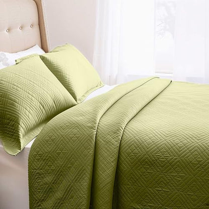 Clara Clark Quilts Twin Size - All Season Bedspread Coverlet Set, Pinsonic Weave Lightweight Bedding Set - 5 Piece Twin Quilt Set with Pillow Shams, Olive Green - Twin Diamond - color: 39 – Olive Green – Diamond, size: Twin