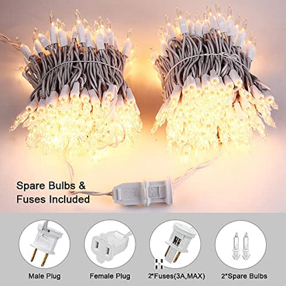 ODEETRONIC Incandescent Christmas Lights, 21.63ft 100 Count Clear Christmas Mini Lights Connectable, 120V UL Certified Indoor Warm White String Lights for Bedroom Party Patio Outside Decor, White Wire | Waterproof; UL certified connectable plug in; Warm w