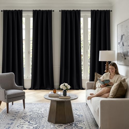 MIULEE Black Blackout Curtains for Bedroom Living Room 40"x96" Long 2 Panel | Thermal Insulated, Room Darkening Drapes, Rod Pocket, Noise Reduction, Light Blocking, Solid Window Treatments - color: Black, size: 40"W x 96"L (Pack of 2)