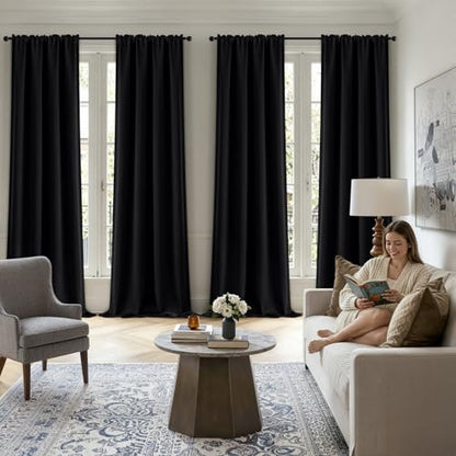 MIULEE Black Blackout Curtains for Bedroom Living Room 40"x96" Long 2 Panel | Thermal Insulated, Room Darkening Drapes, Rod Pocket, Noise Reduction, Light Blocking, Solid Window Treatments - color: Black, size: 40"W x 96"L (Pack of 2)
