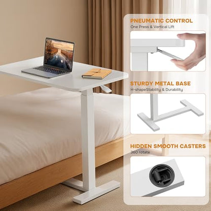 Overbed Bedside Table with Hidden Casters, Adjustable Hospital & Home Use Bed Table, Rolling Laptop Table, Movable Standing Desk, White - color: White, style: Non-Tiltable