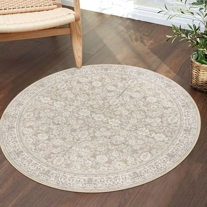 SIILOOM Washable 3ft Circle Round Rug, 3x3 Non-Slip Soft Circular Area Rugs | Cream/Beige/Yellow/White Spill & Stain Resistant Carpet for Living Room Dining RoomUnder Table - color: Cream/Beige/Yellow/White/Grey, size: 3' (Round)