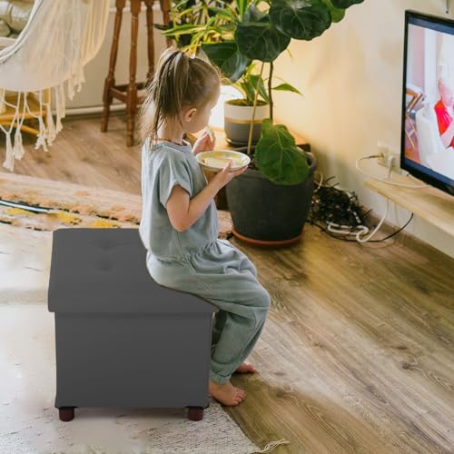 Dorriss Storage Ottoman, Ottoman with Storage for Living Room Ottoman Square Tray Bedroom Cube Foot Rest Stool With Legs Small Ottomans Coffee Table Lid Foldable Footstool Faxu Leather 15" Inch (Grey)