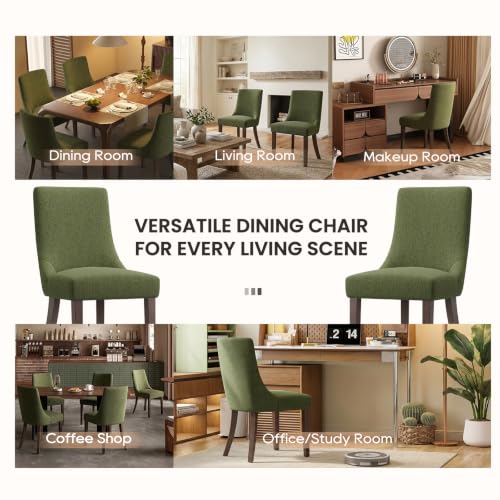 MALOL Wooden Dining Chairs Set of 4, Upholstered Kitchen & Dining Room Chairs with Solid Wood Legs Curved Backrest Farmhouse Accent Chair for Dining/Kitchen/Living Room, Green - color: Green, size: Set of 4