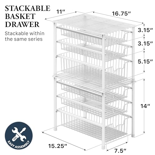 Simple Houseware Stackable 3 Tier Sliding Basket Organizer Drawer, White - color: White, size: 3-tier
