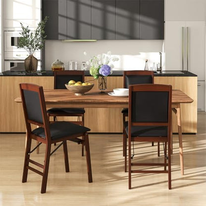 Giantex Folding Dining Chairs Set of 4, Foldable Wood Kitchen Chairs with Padded Seat, Solid Wood Frame, Max Load 400 Lbs, No Assembly Easy to Store Wooden Dining Chairs for Apartment, Small Space - color: Walnut-padded Back