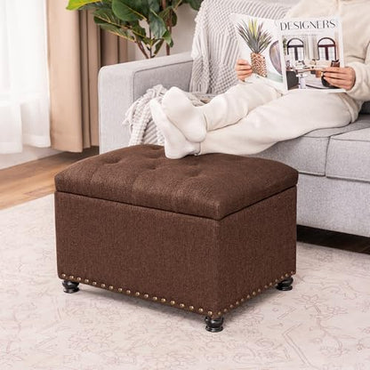 Ottoman with Storage,24" Fabric Ottoman Foot Rest with Hinged Lid Small Rectangle Upholstered Tufted Foot Stools Ottomans for Bedroom Living Room Entryway,Coffee Brown - color: Coffee Brown