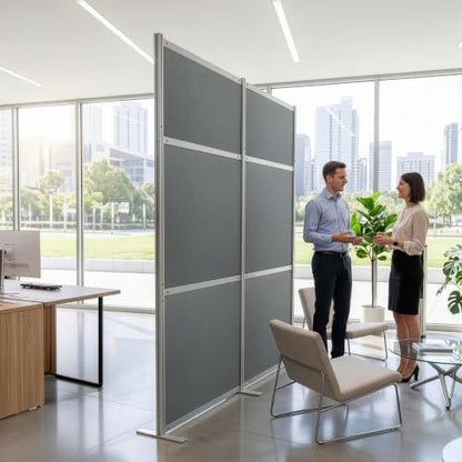 VIVO Dark Gray Freestanding 76 x 84 inch Privacy Panel, PP-MWS84D | Modular Wall System, 2 PET Panels, Modern Professional Office Cubicle Dividers, Privacy-Screen, Silver Frame