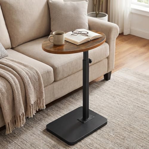 HOOBRO C Shaped End Table Adjustable Height, Small Tv Tray Table for Sofa | Small Oval C Shaped Side Table That Slide Under, Coffee Table for Couch, Small Spaces, for Living Room and Bedroom - color: Rustic Brown + Black