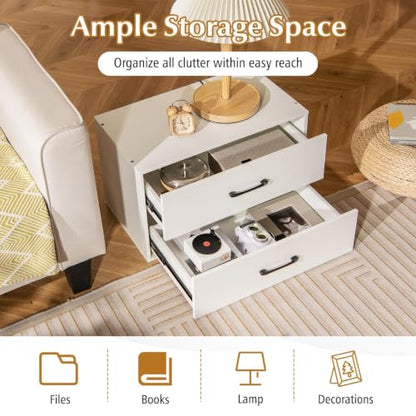 SIMOE 24" W White Stackable 2-Drawer Dresser for Bedroom, Short Storage Cabinet with Metal Handles, Wood Drawer Organizer with Anti-Tip Kits, Compact Chest of Drawers for Office, Entryway