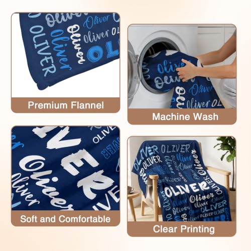 Personalized Blanket with Name, Custom Name Blanket Gifts for Kids Adults Boys Girls Teen, Soft Customized Fleece Flannel Throw for Bedroom Living Room, Birthday Christmas - color: Navy Blue