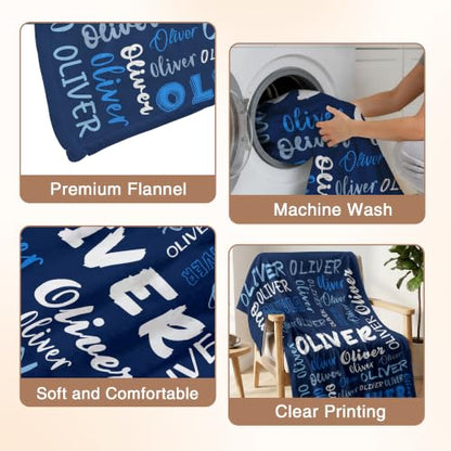 Personalized Blanket with Name, Custom Name Blanket Gifts for Kids Adults Boys Girls Teen, Soft Customized Fleece Flannel Throw for Bedroom Living Room, Birthday Christmas - color: Navy Blue