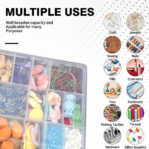 OALCQ 24 Grids Plastic Organizer Box With Dividers Clear Craft Storage Bead Organizer Box Earring Travel Pill Jewelry Organizers Storage Boxes Screw Seed Small Parts Hair Tie - size: 24 grids