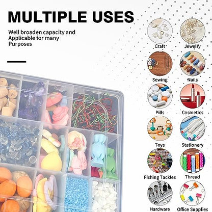 OALCQ 24 Grids Plastic Organizer Box With Dividers Clear Craft Storage Bead Organizer Box Earring Travel Pill Jewelry Organizers Storage Boxes Screw Seed Small Parts Hair Tie - size: 24 grids