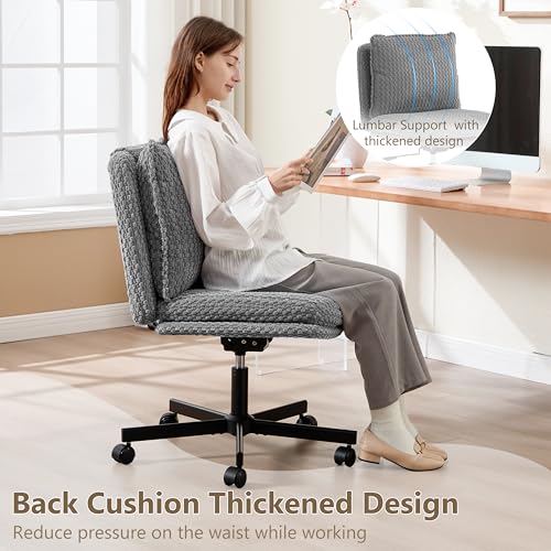 Fizzin Cross Cross Chair Memory Foam Armless with Wheels Home Office Grey - color: Grey