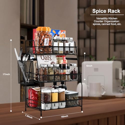 𝟯-𝗧𝗶𝗲𝗿 𝗕𝗹𝗮𝗰𝗸 𝗖𝗼𝘂𝗻𝘁𝗲𝗿𝘁𝗼𝗽 𝗢𝗿𝗴𝗮𝗻𝗶𝘇𝗲𝗿 𝘄𝗶𝘁𝗵 𝗕𝗮𝘀𝗸𝗲𝘁 - color: Black (3-Tier)