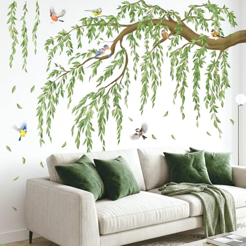 DECOWALL Large Willow Branch Wall Decals Stickers with Songbirds (SG4-2521) | Peel and stick removable green foliage decor for bedroom, living room, nursery, home office, reading corner and TV background - color: Large Hanging Vine Tree Branch