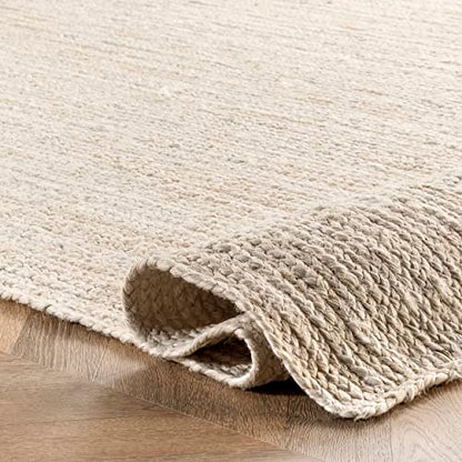 nuLOOM 6 Round Rigo Jute Hand Woven Area Rug, Off White, Solid Farmhouse Design, Natural Fiber, For Bedroom, Living Room, Dining Room, Hallway, Office, Kitchen, Entryway - color: Off White, size: 6' (Round)