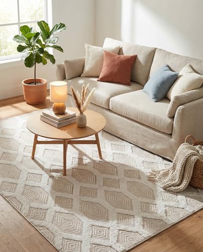 Rugs.com - Sabrina Soto Casa Rug – 4' 5 x 6' Beige Textured Cotton Rug – Modern Geometric Design for Living Rooms and Offices - color: Beige, size: 4'5" x 6' (Rectangular)