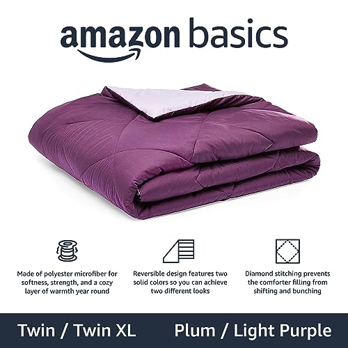 Amazon Basics Reversible Lightweight Microfiber All Season Bed Comforter Blanket, Plum/Light Purple, Twin/Twin XL - color: Plum / Light Purple, size: Twin/Twin XL