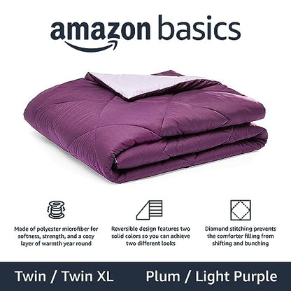Amazon Basics Reversible Lightweight Microfiber All Season Bed Comforter Blanket, Plum/Light Purple, Twin/Twin XL - color: Plum / Light Purple, size: Twin/Twin XL