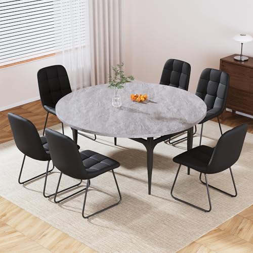 HIPIHOM 55‑Inch Extendable Dining Table Set with 6 Upholstered Chairs and Metal Frame for Dining Room - color: Grey/Black