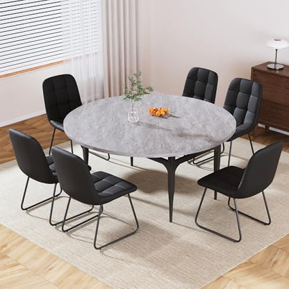 HIPIHOM 55‑Inch Extendable Dining Table Set with 6 Upholstered Chairs and Metal Frame for Dining Room - color: Grey/Black